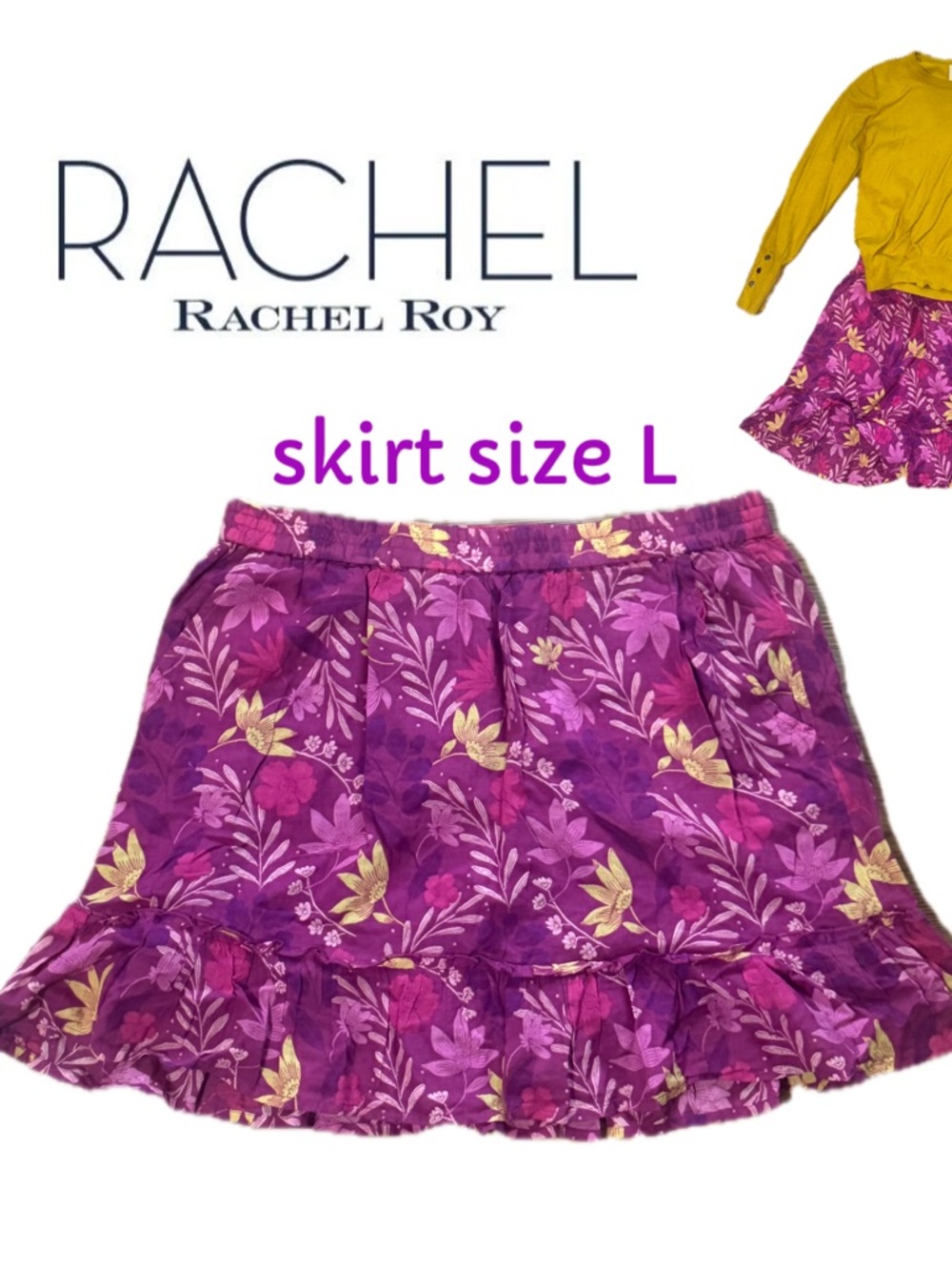 RACHEL Rachel Roy Purple Floral Tiered Skirt with Gold Accents